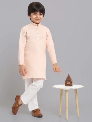 CENSAL Boys Festive & Party Kurta and Pyjama Set(Orange Pack of 1)