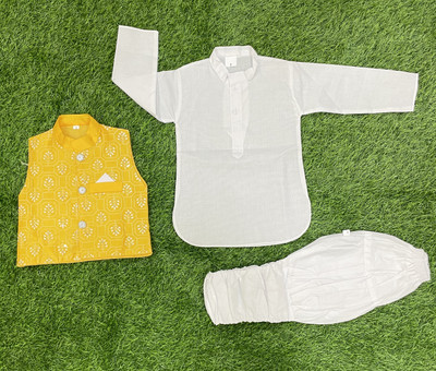 MK LASKAR FASHION Boys Festive & Party Ethnic Jacket, Kurta and Dhoti Pant Set(Yellow Pack of 1)