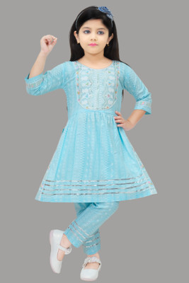 AbbasaFashionZ Girls Festive & Party Kurta and Churidar Set(Multicolor Pack of 1)