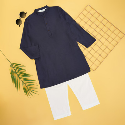 Indus Route by Pantaloons Boys Festive & Party Kurta and Churidar Set(Blue Pack of 1)