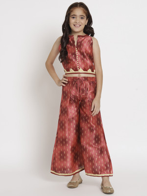 Readiprint Fashions Girls Festive & Party Kurta and Palazzo Set(Orange Pack of 1)