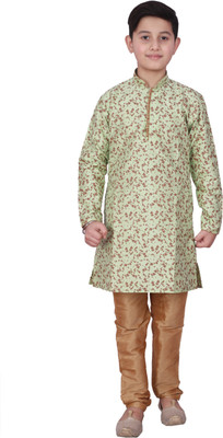 3SIX5 Boys Festive & Party Kurta and Churidar Set(Light Green Pack of 1)
