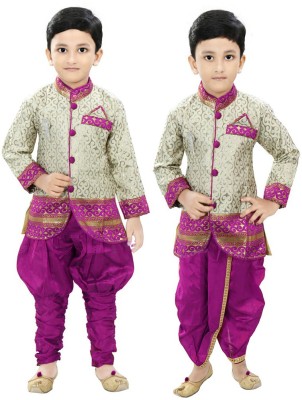 Chandrika Boys Festive & Party Kurta and Dhoti Pant Set(Purple Pack of 1)