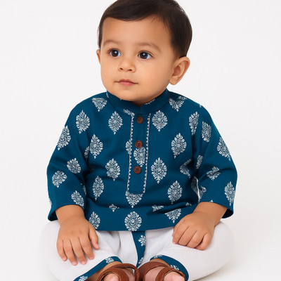 mustmom Baby Boys Casual, Festive & Party, Wedding Dhoti & Kurta Set(Blue Pack of 1)