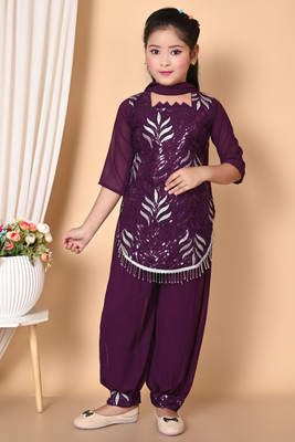 firstchoice creation Girls Casual Kurti, Patiala and Dupatta Set(Purple Pack of 1)