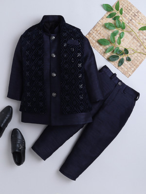 AHHAAAA Boys Festive & Party Sherwani and Churidar Set(Dark Blue Pack of 1)