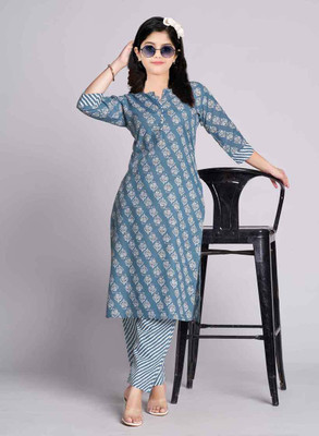 SATVASHIV Girls Festive & Party, Casual Kurta and Pyjama Set(Dark Blue Pack of 1)