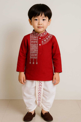 NMARTZ Baby Boys Festive & Party Kurta and Dhoti Pant Set(Maroon Pack of 1)