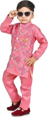 Nazrana Boys Casual Kurta and Pyjama Set(Pink Pack of 1)