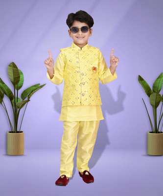 Bright Garments Dresses Boys Festive & Party Kurta and Pyjama Set(Blue Pack of 1)