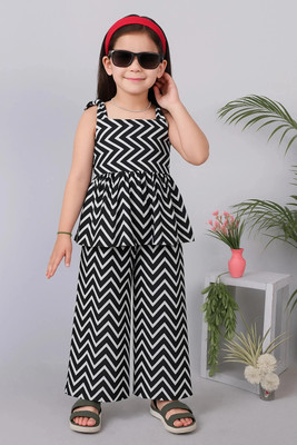 MKCloth Girls Festive & Party Kurta and Palazzo Set(Black Pack of 1)