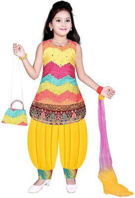 TDDRESSES Girls Festive & Party Dhoti & Kurta Set(Yellow Pack of 1)