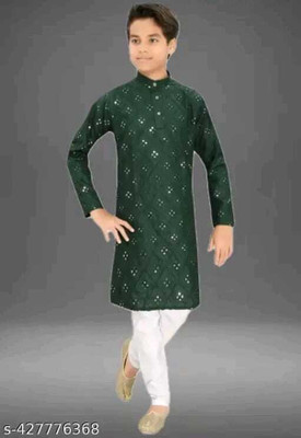 New Ekta Dresses Boys Casual Kurta and Pyjama Set(Green Pack of 1)