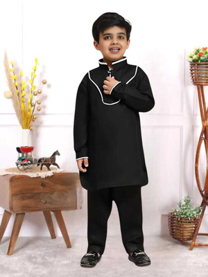 MUSTAKIN CREATION Boys Casual Kurta and Pyjama Set(Black Pack of 1)