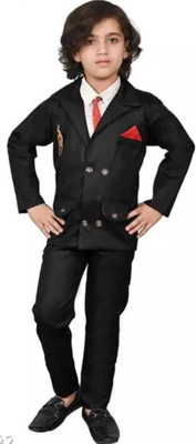 KIDCHAMP Boys Festive & Party, Wedding Blazer, Shirt and Trouser Set(Black Pack of 3)