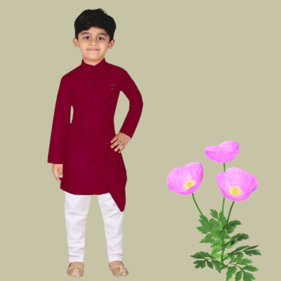 VDC CREATIONS Baby Boys Festive & Party Kurta and Pyjama Set(Maroon Pack of 1)