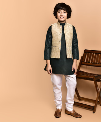 PRINTINIDA Baby Boys Casual Kurta and Pyjama Set(Green Pack of 1)