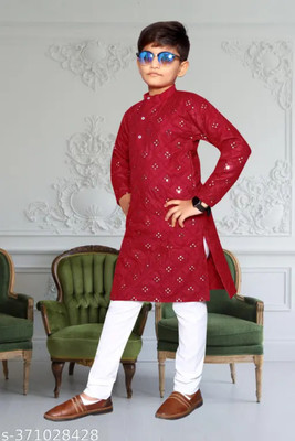 Rnr Enterprise Boys Festive & Party Kurta and Pyjama Set(Red Pack of 1)