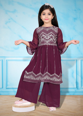 SUNCITY FASHION MART Baby Girls Casual Kurta and Palazzo Set(Purple Pack of 1)