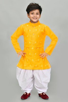 Take Style Boys Festive & Party Kurta and Patiala Set(Yellow Pack of 1)