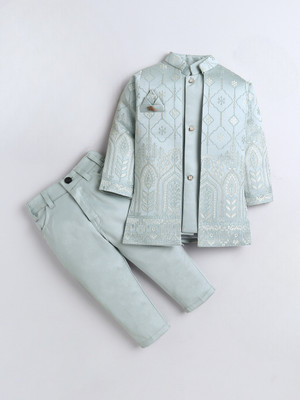 Fourfolds Boys Festive & Party, Wedding Sherwani and Churidar Set(Grey Pack of 1)