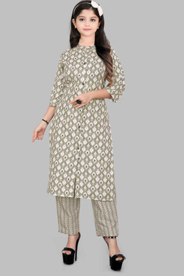 SATVASHIV Girls Festive & Party, Casual Kurta and Pyjama Set(Beige Pack of 1)