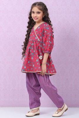 BIBA Girls Festive & Party Kurta and Pyjama Set(Pink Pack of 2)