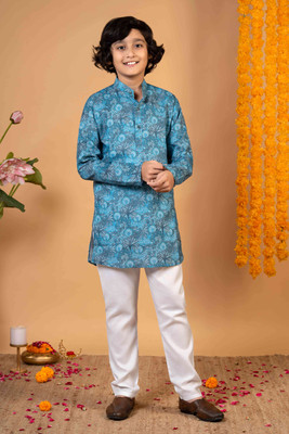 BT DEZINES Boys Festive & Party, Wedding Kurta and Pyjama Set(Blue Pack of 1)