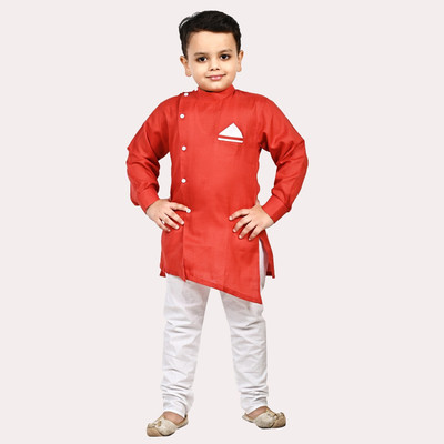 Superminis Boys Festive & Party Kurta and Pyjama Set(Red Pack of 1)