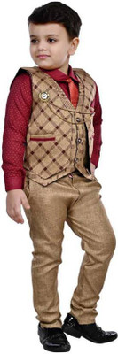 BeenBee Boys Festive & Party, Wedding Shirt, Waistcoat and Pant Set(Brown Pack of 1)