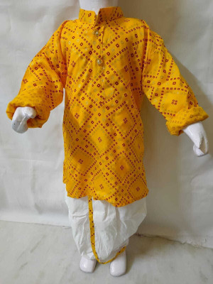Little Dreams Boys Wedding Dhoti & Kurta Set(Yellow Pack of 1)