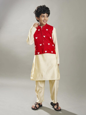 Bittu By Bhama Boys Festive & Party Kurta and Pyjama Set(White Pack of 1)