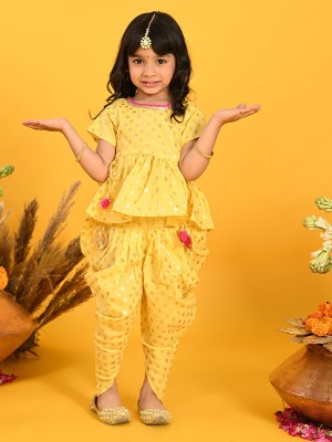 Saka Designs Girls Festive & Party Kurta, Dhoti Pant & Dupatta Set(Yellow Pack of 1)