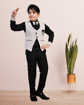 Zolario Boys Casual Shirt, Waistcoat and Pant Set(White Pack of 1)