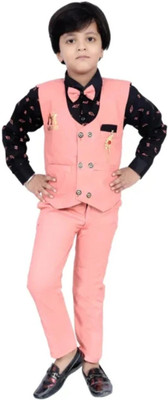 SHREE ADINATH COLLECTION Boys Festive & Party, Wedding Blazer, Shirt and Trouser Set(Pink Pack of 3)