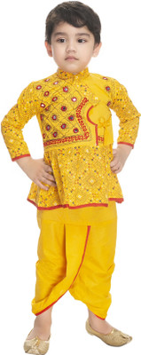 new gen Boys Festive & Party Dhoti & Kurta Set(Yellow Pack of 1)