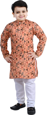 Arshia Fashions Boys Festive & Party Kurta and Pyjama Set(Orange Pack of 1)