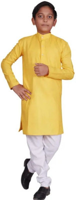 VDC CREATIONS Baby Boys Festive & Party Kurta and Pyjama Set(Yellow Pack of 1)