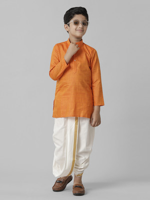 Ramraj Cotton Boys Festive & Party Kurta and Dhoti Pant Set(Orange Pack of 1)