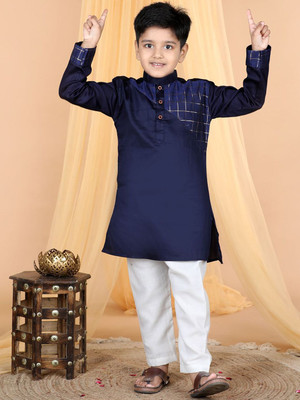 Sangria Girls Festive & Party Kurta and Pyjama Set(Blue Pack of 2)