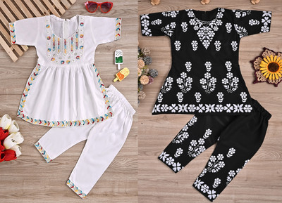 GalaxyXZ Girls Festive & Party Kurta and Pyjama Set(Black Pack of 1)