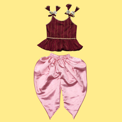 Agnivesha Baby Girls Festive & Party Dhoti & Kurta Set(Maroon Pack of 1)
