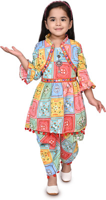 HouseOfCommon Baby Girls Festive & Party Kurta and Dhoti Pant Set(Multicolor Pack of 1)