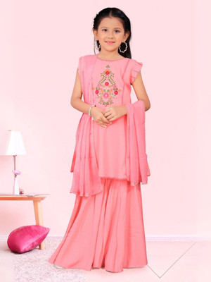 NAVLIK Girls Festive & Party Kurta and Palazzo Set(Orange Pack of 1)