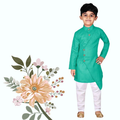 VDC CREATIONS Baby Boys Festive & Party Kurta and Pyjama Set(Green Pack of 1)