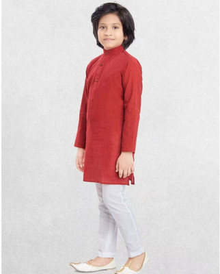 VCD FASHION HUB Baby Boys Festive & Party Kurta and Pyjama Set(Maroon Pack of 1)