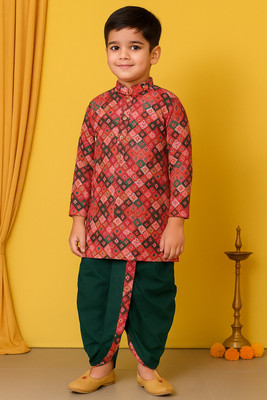 COSMOS ART ENTERPRISE Boys Festive & Party, Wedding Kurta and Dhoti Pant Set(Red Pack of 1)