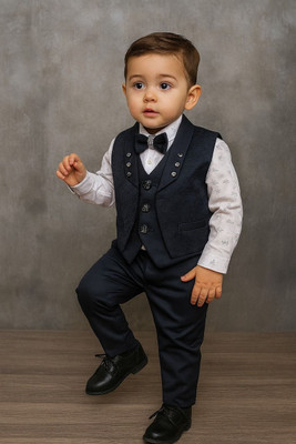 ANSHI COLLECTIONS Boys Festive & Party, Wedding Shirt, Waistcoat and Pant Set(Blue Pack of 1)