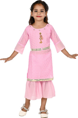 new gen Girls Casual, Festive & Party Kurta and Palazzo Set(Pink Pack of 2)