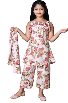QADRI ENTERPRISE Girls Festive & Party Kurta, Pyjama & Dupatta Set(Green Pack of 1)